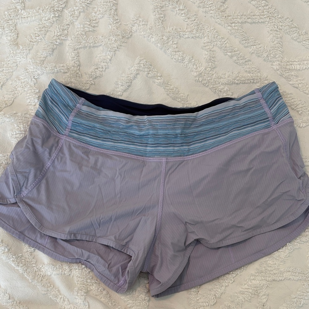 Lululemon Lavender Speed Up Shorts with Teal Waistband